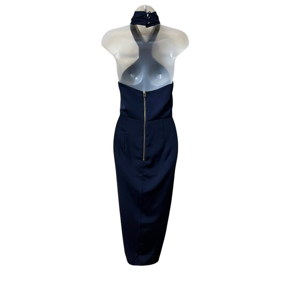 Shona Joy Core Knot  Navy Halter-Neck Midi Dress AUS 8 Sleeveless  Draped Silhou - Picture 3 of 8